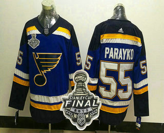 Men's St. Louis Blues #55 Colton Parayko Blue 2019 NHL Stanley Cup Final Patch Adidas Stitched NHL Jersey