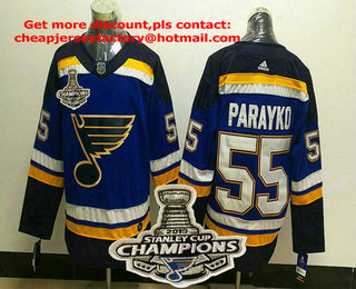 Men's St. Louis Blues #55 Colton Parayko Blue 2019 Stanley Cup Champions Patch Adidas Stitched NHL Jersey