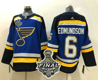 Men's St. Louis Blues #6 Joel Edmundson Blue 2019 NHL Stanley Cup Final Patch Adidas Stitched NHL Jersey
