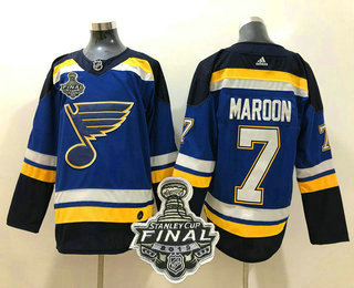 Men's St. Louis Blues #7 Pat Maroon Blue 2019 NHL Stanley Cup Final Patch Adidas Stitched NHL Jersey