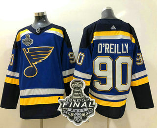 Men's St. Louis Blues #90 Ryan O'Reilly Blue 2019 NHL Stanley Cup Final Patch Adidas Stitched NHL Jersey
