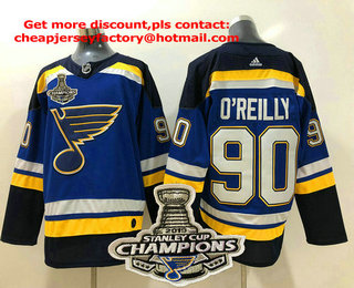 Men's St. Louis Blues #90 Ryan O'Reilly Blue 2019 Stanley Cup Champions Patch Adidas Stitched NHL Jersey