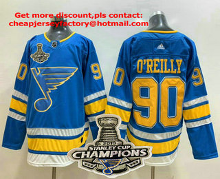 Men's St. Louis Blues #90 Ryan O'Reilly Blue Winter Classic 2019 Stanley Cup Champions Patch Adidas Stitched NHL Jersey