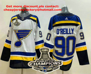 Men's St. Louis Blues #90 Ryan O'Reilly White 2019 Stanley Cup Champions Patch Adidas Stitched NHL Jersey