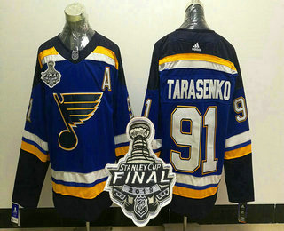 Men's St. Louis Blues #91 Vladimir Tarasenko Blue 2019 NHL Stanley Cup Final Patch Adidas Stitched NHL Jersey