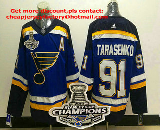 Men's St. Louis Blues #91 Vladimir Tarasenko Blue 2019 Stanley Cup Champions Patch Adidas Stitched NHL Jersey