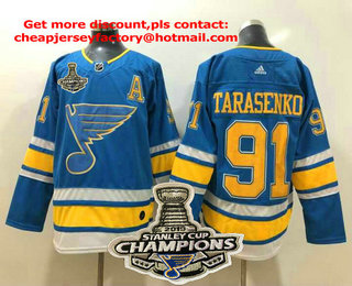 Men's St. Louis Blues #91 Vladimir Tarasenko Blue Winter Classic 2019 Stanley Cup Champions Patch Adidas Stitched NHL Jersey