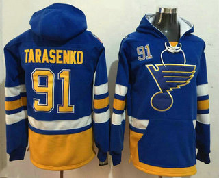 Men's St. Louis Blues #91 Vladimir Tarasenko NEW Blue Pocket Stitched NHL Pullover Hoodie