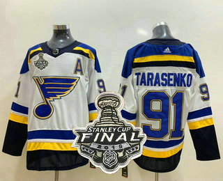 Men's St. Louis Blues #91 Vladimir Tarasenko White 2019 NHL Stanley Cup Final Patch Adidas Stitched NHL Jersey