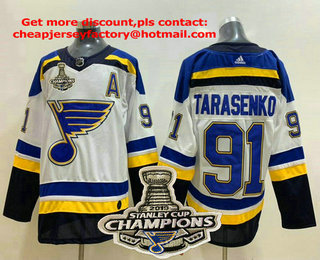 Men's St. Louis Blues #91 Vladimir Tarasenko White 2019 Stanley Cup Champions Patch Adidas Stitched NHL Jersey