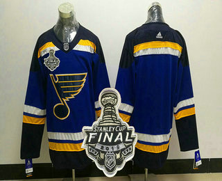 Men's St. Louis Blues Blank Blue 2019 NHL Stanley Cup Final Patch Adidas Stitched NHL Jersey