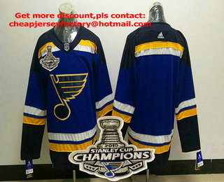 Men's St. Louis Blues Blank Blue 2019 Stanley Cup Champions Patch Adidas Stitched NHL Jersey