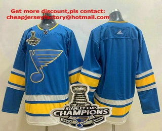 Men's St. Louis Blues Blank Blue Winter Classic 2019 Stanley Cup Champions Patch Adidas Stitched NHL Jersey