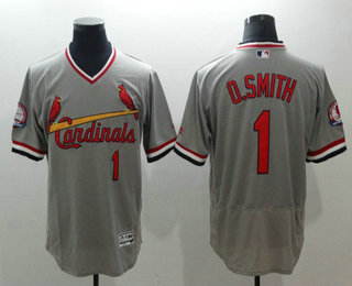 Men's St. Louis Cardinals #1 Ozzie Smith Grey Pullover Stitched MLB Majestic Flex Base Jersey