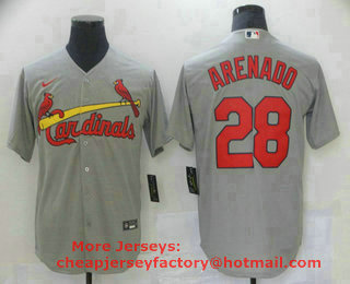 Men's St. Louis Cardinals #28 Nolan Arenado Grey Stitched MLB Cool Base Nike Jersey