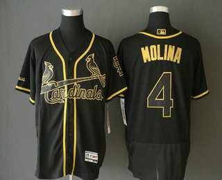 Men's St. Louis Cardinals #4 Yadier Molina Black Gold Stitched MLB Flex Base Jersey