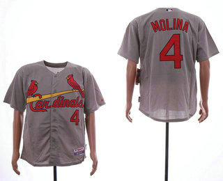 Men's St. Louis Cardinals #4 Yadier Molina Gray Road Stitched MLB Cool Base Jersey