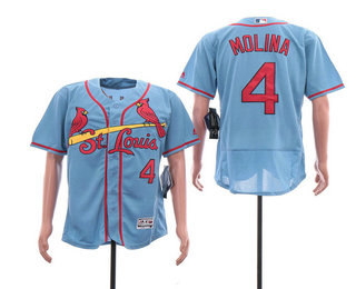 Men's St. Louis Cardinals #4 Yadier Molina Light Blue Stitched MLB Flex Base Jersey