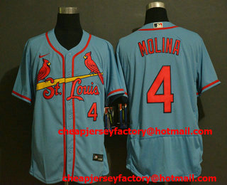 Men's St. Louis Cardinals #4 Yadier Molina Light Blue Stitched MLB Flex Base Nike Jersey