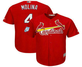 Men's St. Louis Cardinals #4 Yadier Molina Red 2019 Spring Training Cool Base Jersey