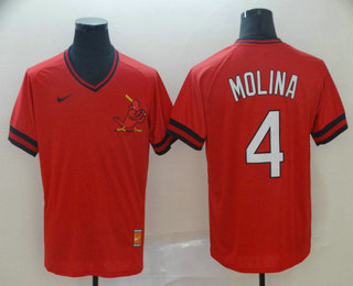 Men's St. Louis Cardinals #4 Yadier Molina Red Nike Cooperstown Collection Legend V Neck Jersey