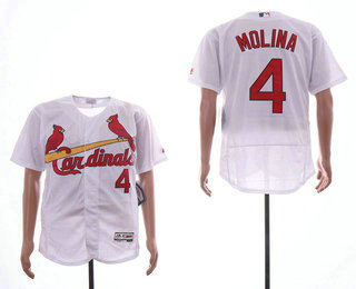 Men's St. Louis Cardinals #4 Yadier Molina White Home Stitched MLB Flex Base Jersey