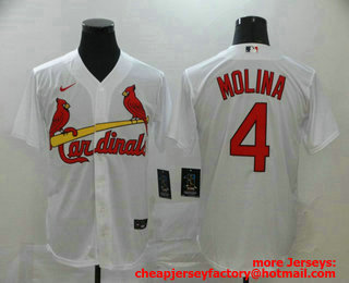 Men's St. Louis Cardinals #4 Yadier Molina White Stitched MLB Cool Base Nike Jersey