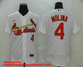 Men's St. Louis Cardinals #4 Yadier Molina White Stitched MLB Flex Base Nike Jersey