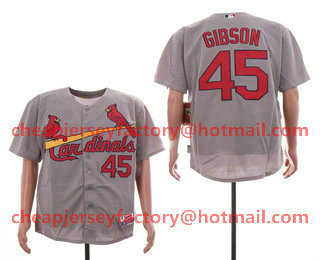 Men's St. Louis Cardinals #45 Bob Gibson Retired Gray Road Stitched MLB Flex Base Jersey