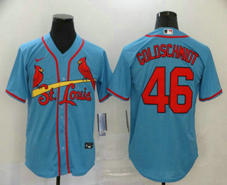 Men's St. Louis Cardinals #46 Paul Goldschmidt Light Blue Stitched MLB Cool Base Nike Jersey