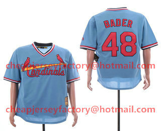 Men's St. Louis Cardinals #48 Harrison Bader Light Blue Cool Base Cooperstown Collection Player Jersey