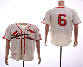 Men's St. Louis Cardinals #6 Stan Musial 1944 Cream Mitchell & Ness Throwback Jersey