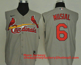 Men's St. Louis Cardinals #6 Stan Musial Gray 2020 Cool and Refreshing Sleeveless Fan Stitched MLB Nike Jersey