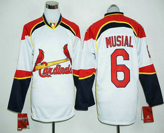 Men's St. Louis Cardinals #6 Stan Musial Retired White Long Sleeve Baseball Jersey