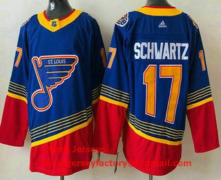 Men's St Louis Blues #17 Jaden Schwartz Blue Red Stitched NHL Jersey