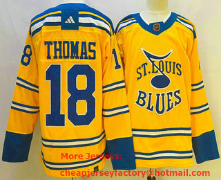 Men's St Louis Blues #18 Robert Thomas Yellow 2022 Reverse Retro Authentic Jersey