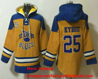 Men's St Louis Blues #25 Jordan Kyrou Yellow Ageless Must Have Lace Up Pullover Hoodie