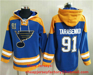 Men's St Louis Blues #91 Vladimir Tarasenko Blue Ageless Must Have Lace Up Pullover Hoodie