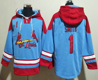 Men's St Louis Cardinals #1 Ozzie Smith Blue Ageless Must Have Lace Up Pullover Hoodie