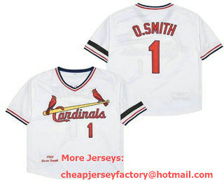 Men's St Louis Cardinals #1 Ozzie Smith White 1982 Throwback Jersey