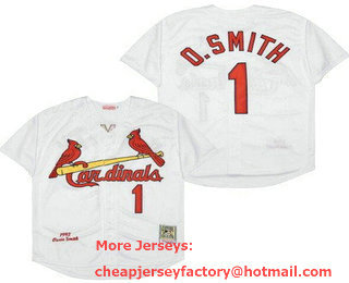 Men's St Louis Cardinals #1 Ozzie Smith White 1992 Throwback Jersey