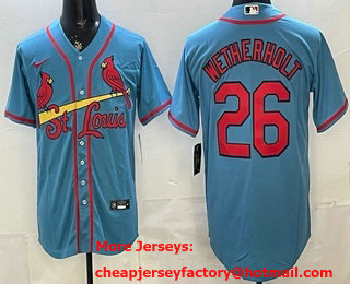 Men's St Louis Cardinals #26 JJ Wetherholt Blue Cool Base Jersey