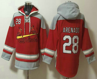Men's St Louis Cardinals #28 Nolan Arenado Red Ageless Must Have Lace Up Pullover Hoodie
