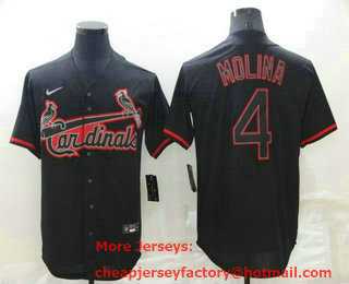 Men's St Louis Cardinals #4 Yadier Molina Lights Out Black Fashion Stitched MLB Cool Base Nike Jersey
