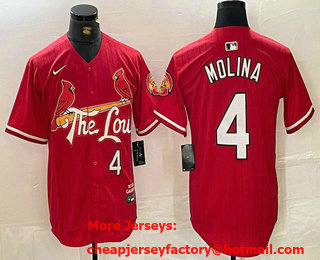 Men's St Louis Cardinals #4 Yadier Molina Red 2024 City Connect Limited Stitched Baseball Jersey