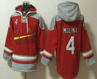 Men's St Louis Cardinals #4 Yadier Molina Red Ageless Must Have Lace Up Pullover Hoodie
