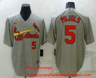 Men's St Louis Cardinals #5 Albert Pujols Grey With Number Stitched MLB Cool Base Nike Jersey