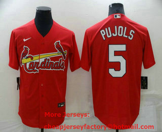 Men's St Louis Cardinals #5 Albert Pujols Red Stitched MLB Cool Base Nike Jersey