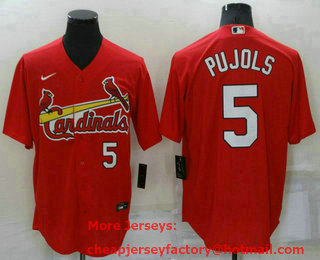 Men's St Louis Cardinals #5 Albert Pujols Red With Number Stitched MLB Cool Base Nike Jersey