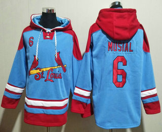 Men's St Louis Cardinals #6 Stan Musial Blue Ageless Must Have Lace Up Pullover Hoodie